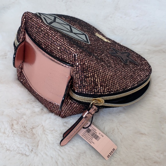 VICTORIAS SECRET PINK GLITTER SEQUIN HEART COSMETIC MAKEUP BAG - Picture 5 of 8